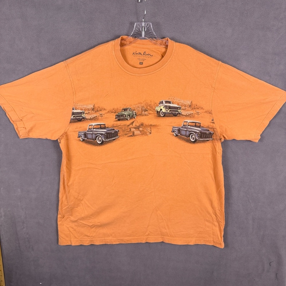 North River Outfitters Mens 2XL T-Shirt Oversized Car Graphic Orange‎